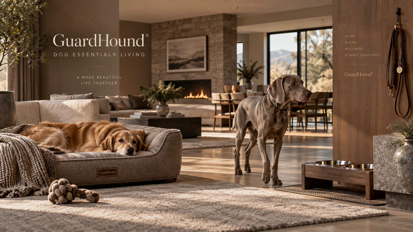 Брендовая реклама GuardHound · DOG ESSENTIALS LIVING · образ жизни с товарами для собак